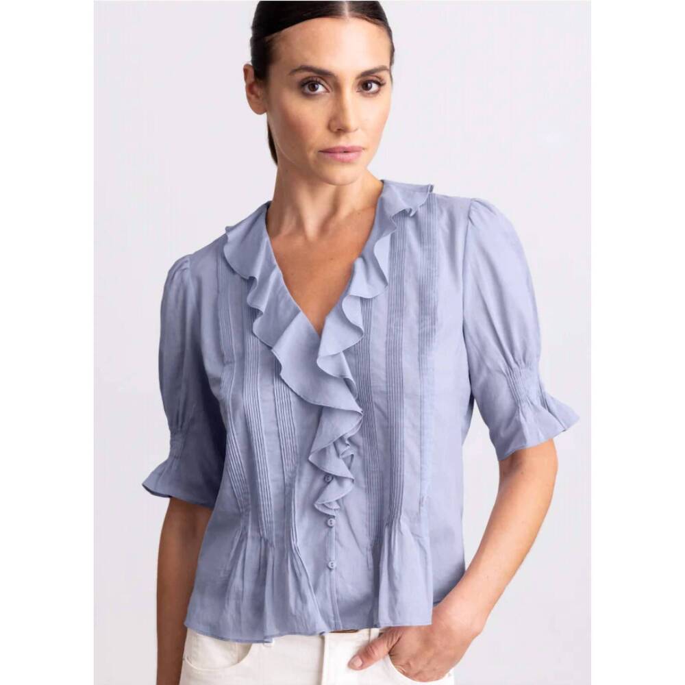 NEW GO BY GO SILK romantic blouse in chambray